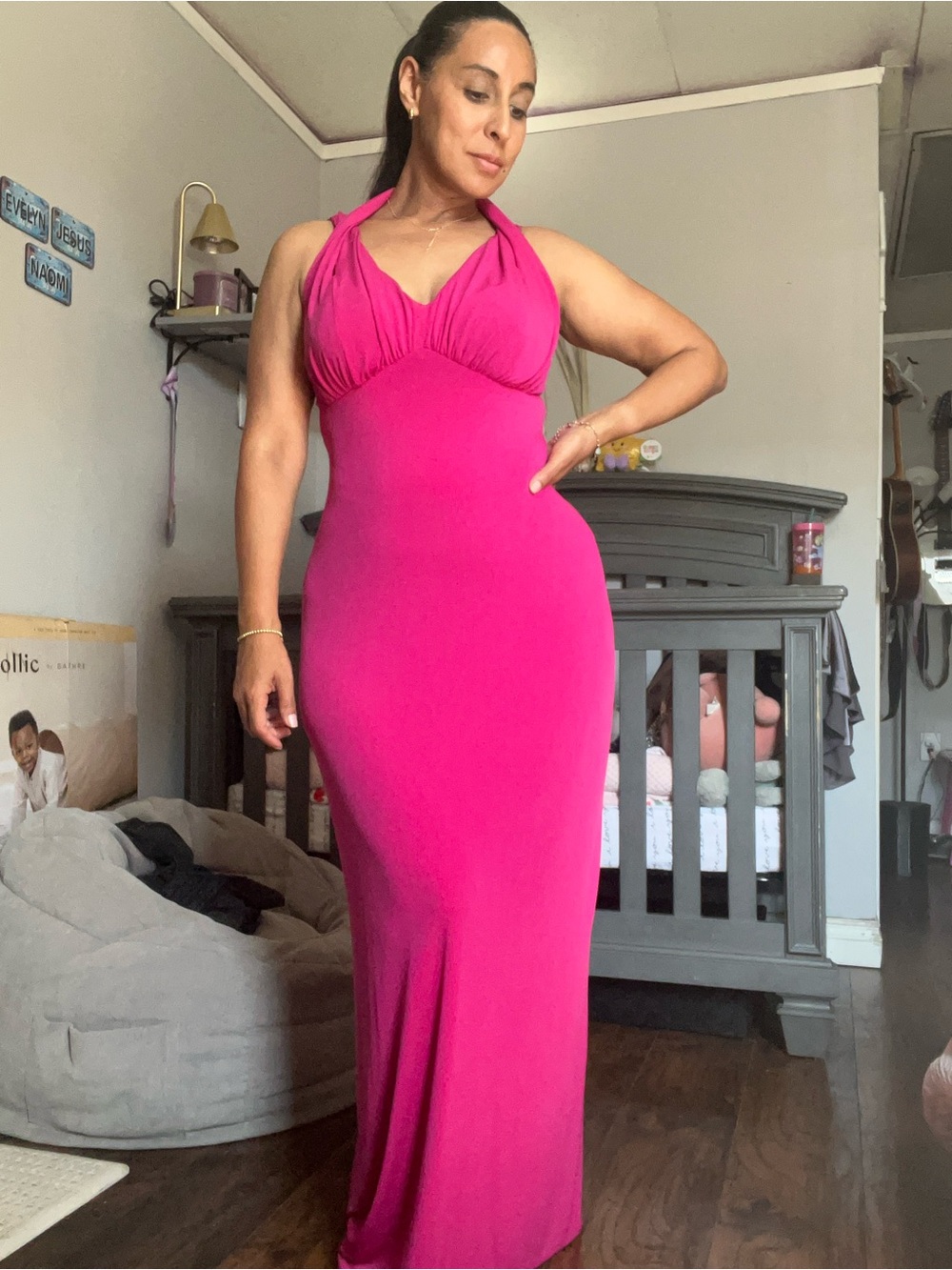Slinky Cranberry Special Occasion Maxi Gown